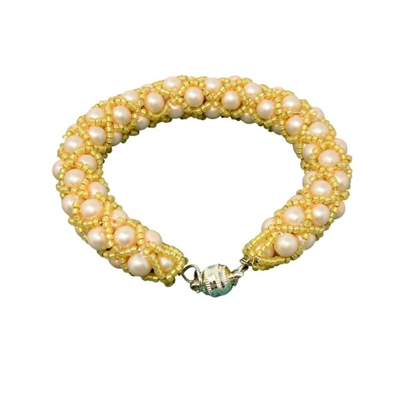 2‎ Vintage 1990s Handcrafted Beaded Bracelets - Yellow & Green - Picture 5 of 8